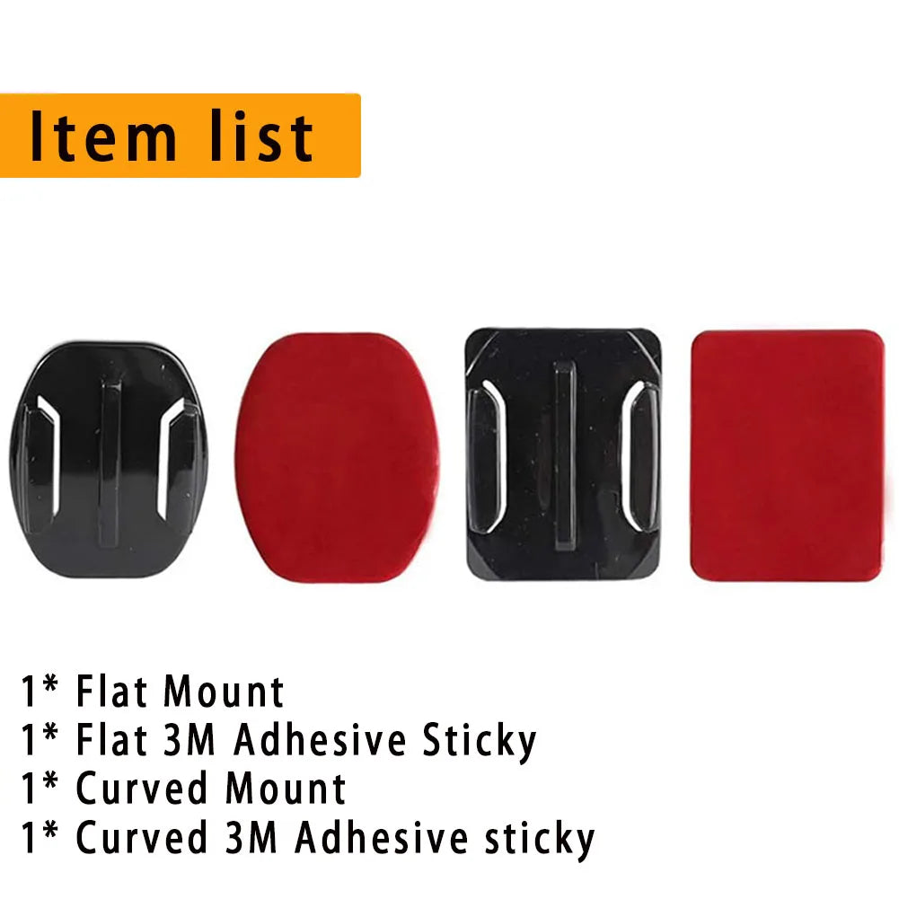 Helmet Adhesive Mount Kit for GoPro, Insta360, DJI – Flat & Curved Mounts with Adjustable Pivot Arm