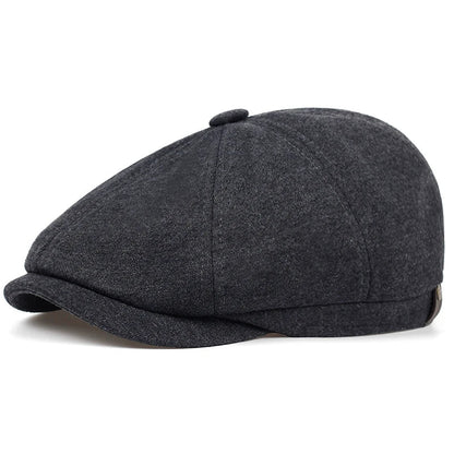 Men's Retro Newsboy Cap - Octagonal Flat Hat with Herringbone Design, British Painter Style Beret for Autumn and Winter