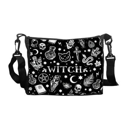Gothic Cat Printed Shoulder Bag - Halloween Fabric Crossbody Purse, Versatile Small Square Handbag for Women