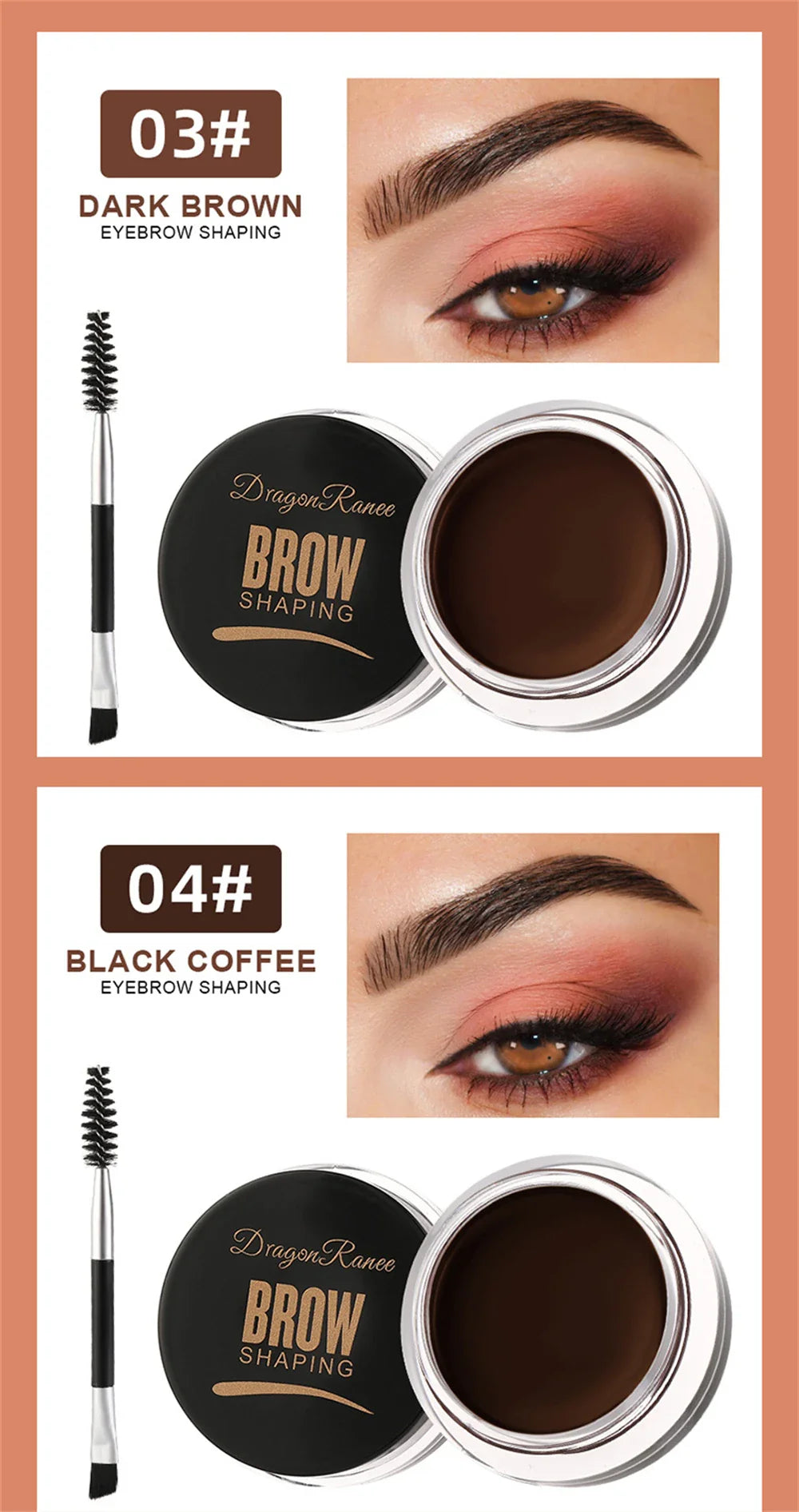 Matte Brown & Black Eyebrow Cream – 3D Natural Tint, Waterproof Gel Wax, Long-Lasting Eyebrow Enhancer