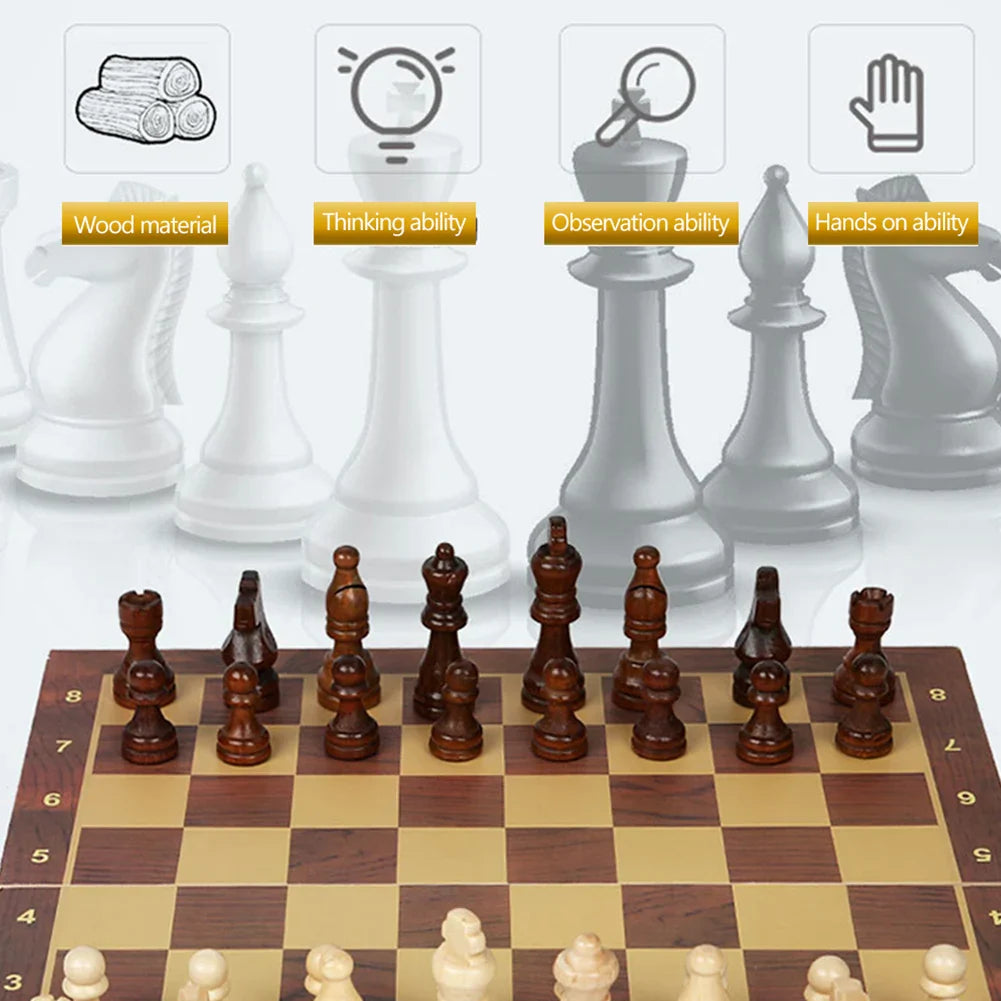 29x29cm Large 3-in-1 Chess Board – Foldable Chess, Checkers & Backgammon Set for Kids & Adults, Strategic Thinking Game