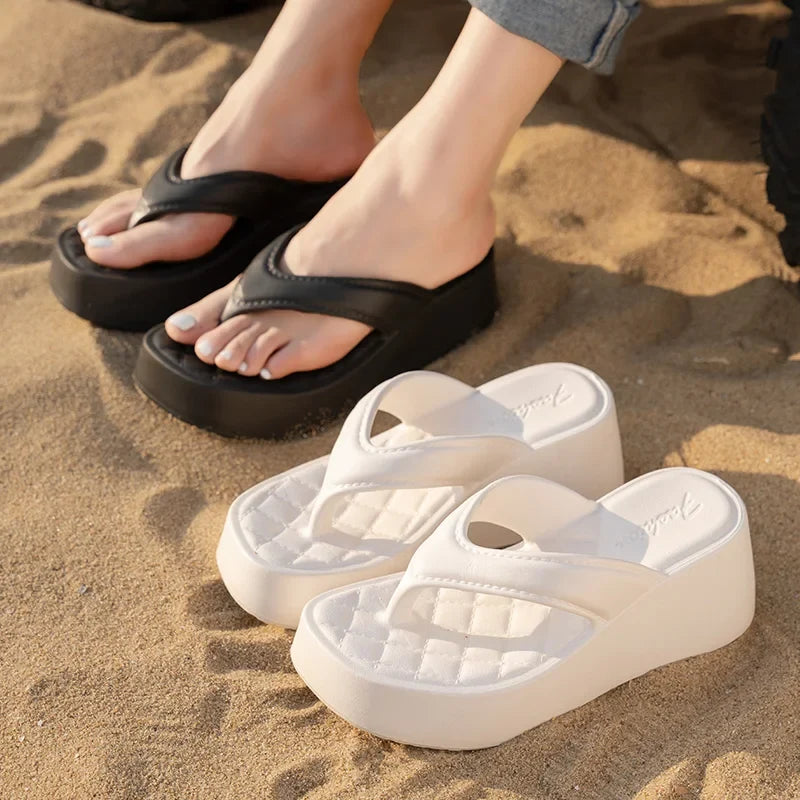 Fashion Clip Toe Chunky Platform Slippers - Women’s Summer EVA Wedge Beach Flip Flops