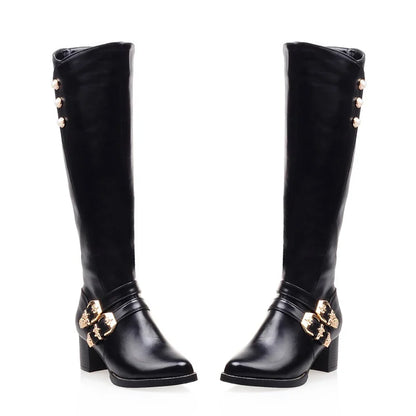 Women's Knee High Riding Boots - Winter Glamour Brown Red Chunky Heel Fashion Boots Plus Size Footwear