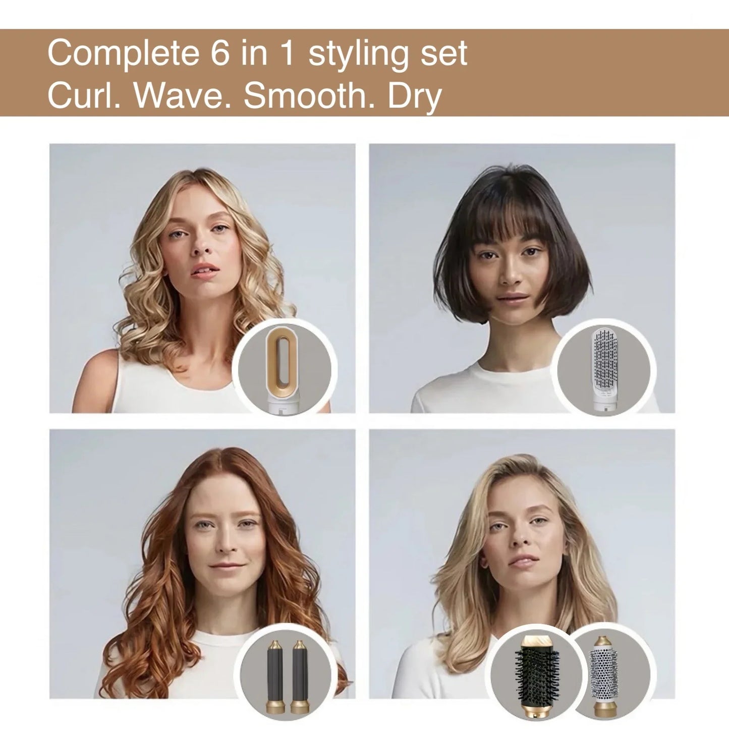 6-in-1 Hair Dryer Brush – Detachable Airflow Comb Curler with Heat Control for Straightening & Smooth Hair Styling