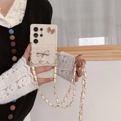 3D Bowknot Crossbody Wallet Phone Case — Card Holder Soft Cover for Samsung Galaxy S25 Ultra / S24 / S23 / S22+ / S21 / S20 FE / Note20