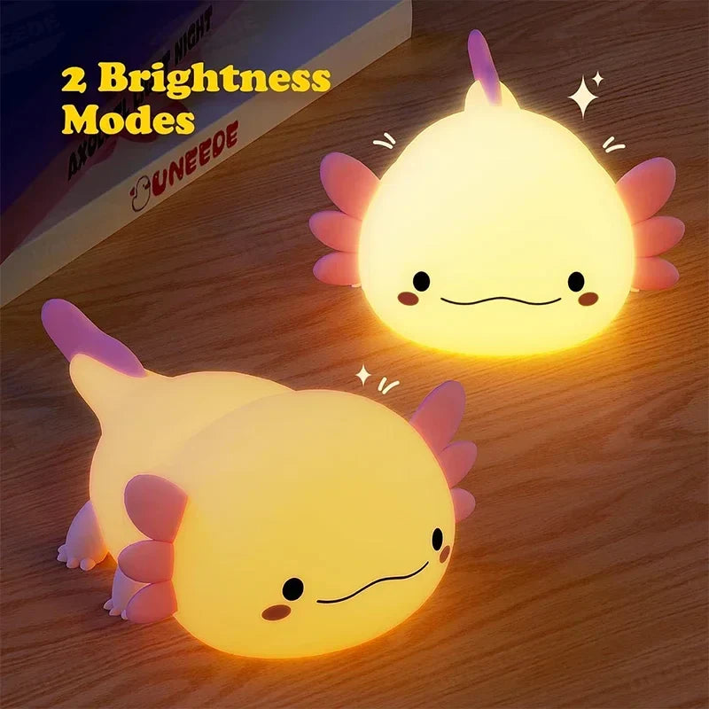 Cute Axolotl Silicone Night Light - Touch Control Nursery Sleeping Lamp | USB Rechargeable Table Lamp for Baby and Child