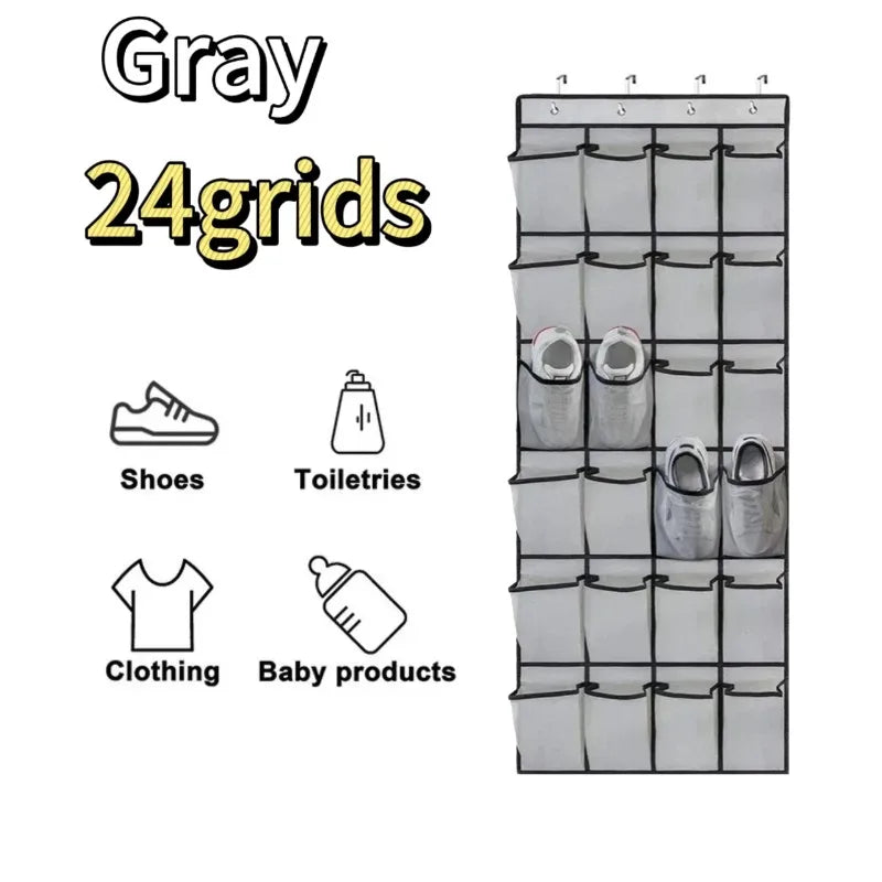 Over The Door Shoe Organizer - 12/24 Pocket Large Mesh Hanging Shoe Rack with Hooks for Bedroom Storage
