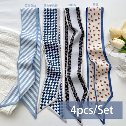 4pcs Silk Satin Scarves for Women – Hair Bands, Neck Ties & Bag Accessories