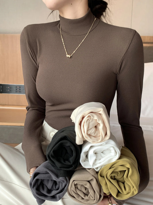 2024 New Women's Knitted Half-Turtleneck Pullover - Elegant Korean Fashion Long-Sleeved Sweater Jumper Tops