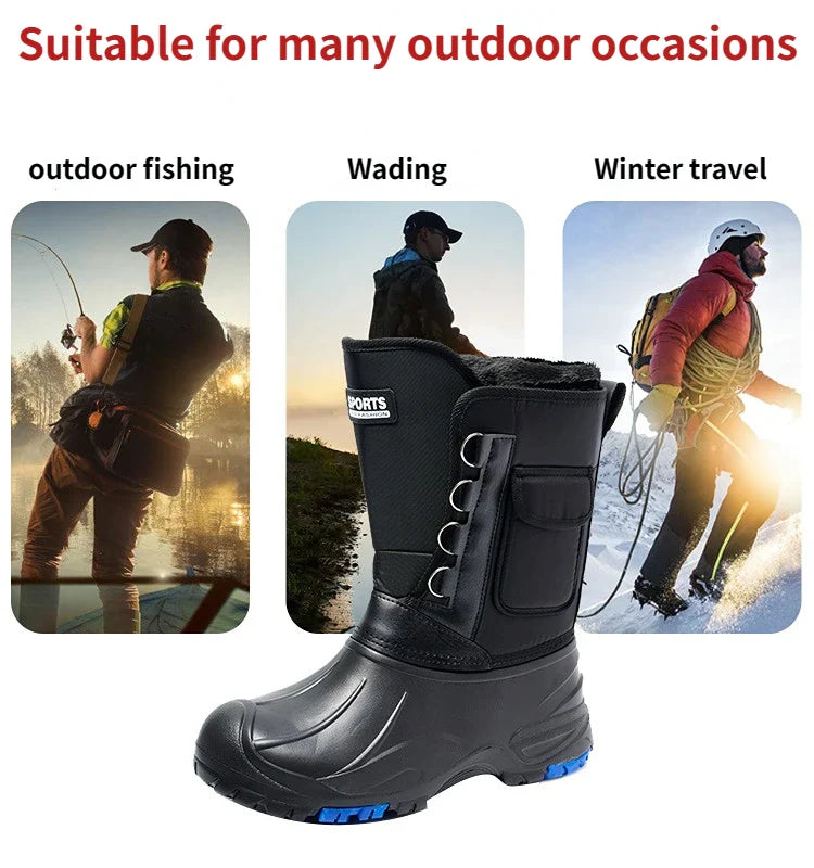 Men’s Waterproof Non-Slip Rain Boots — Cotton Mountaineering & Fishing Work Shoes for Spring Farm Use