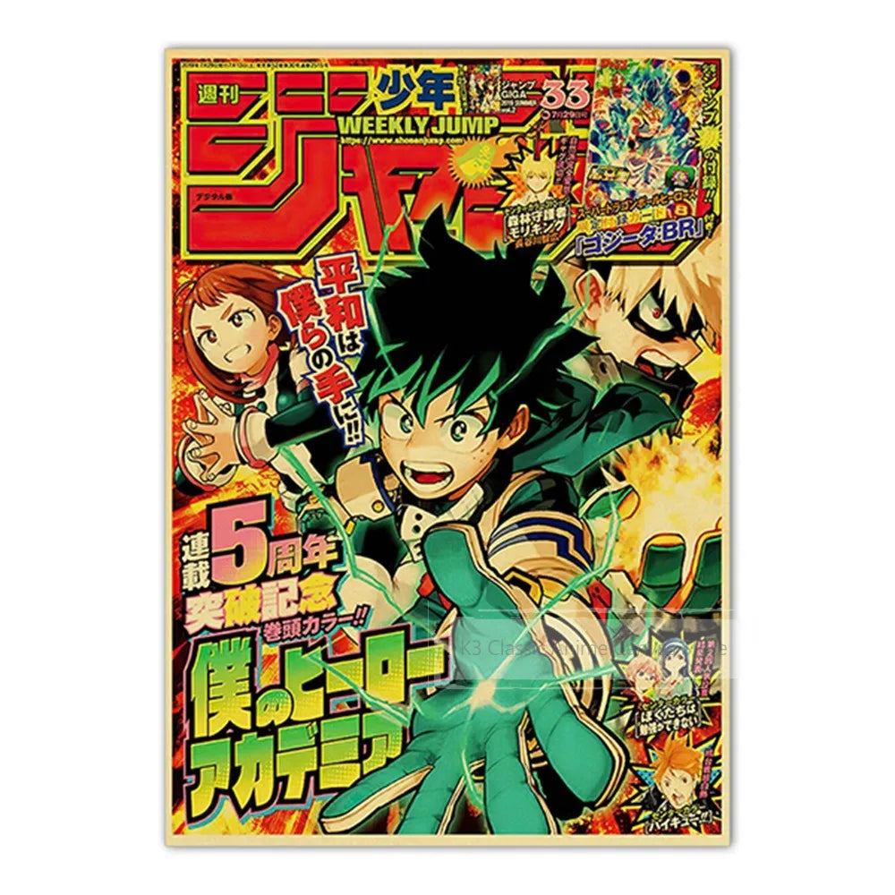 Vintage Anime Kraft Paper Poster Set – JoJo’s Bizarre Adventure, Jujutsu Kaisen & Demon Slayer Wall Art for Room Home Decor