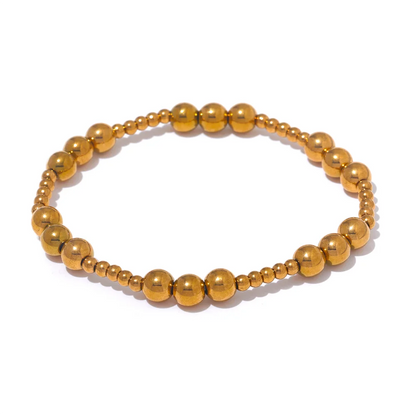 Yhpup Stainless Steel Beaded Elastic Bracelet – Waterproof Gold Tone Handmade Bangle, 3–6mm Unisex Daily Jewelry Wholesale Wristwear