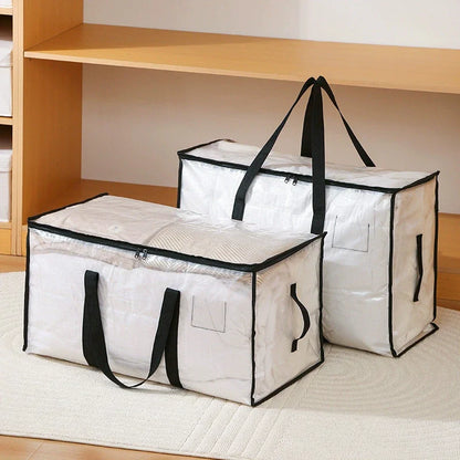 Large Capacity Waterproof Clothes Storage Bag – Foldable Blanket & Garment Organizer for Home, Bedroom, Closet, Transparent Storage Container