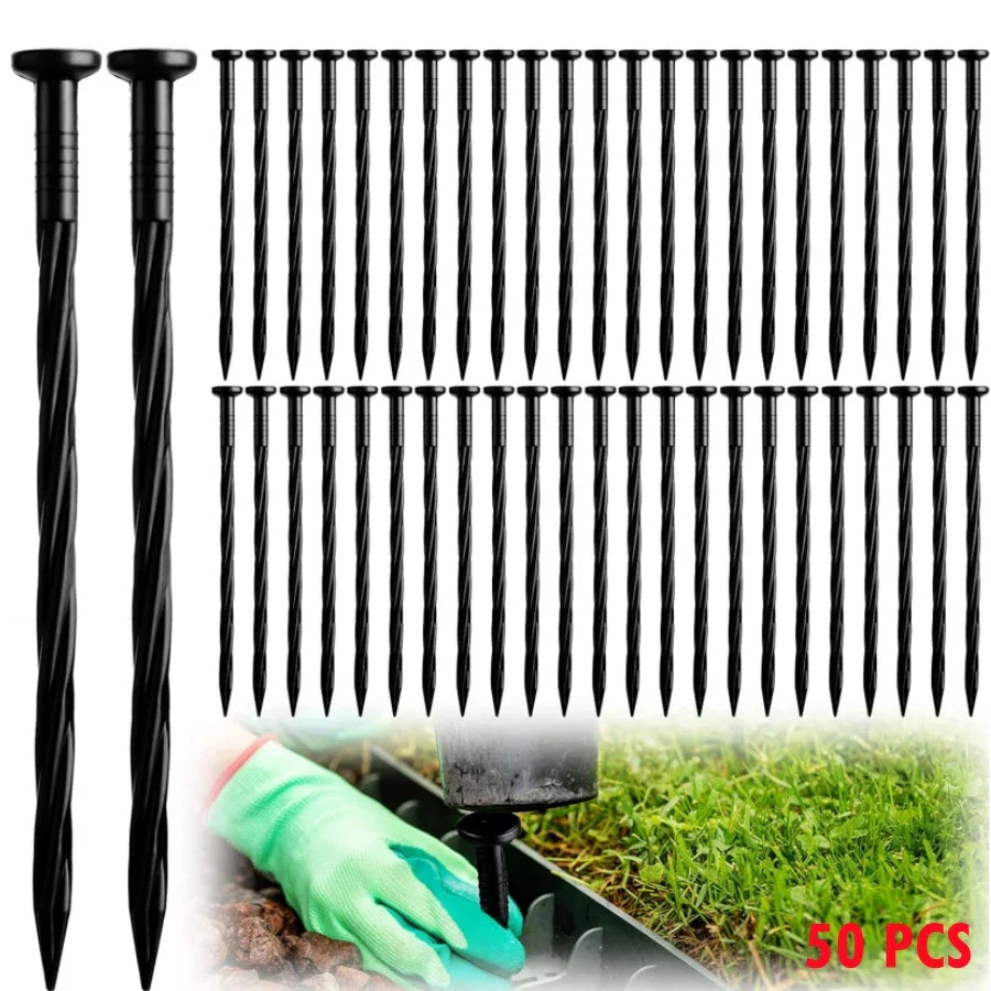 50PCS 20cm Plastic Lawn Stakes – Garden Anchoring Spikes for Landscaping, Paver Edging & Weed Barriers
