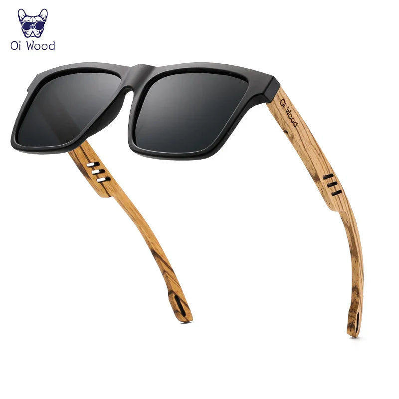 Oi Wood Square Polarized Sunglasses for Men — UV400 Fashion Sport & Driving Sun Glasses
