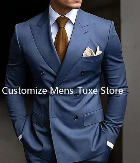 Men's Brown Double Breasted Suit - Slim Fit Peaked Lapel Formal Blazer & Trousers Set For Business and Wedding Wear