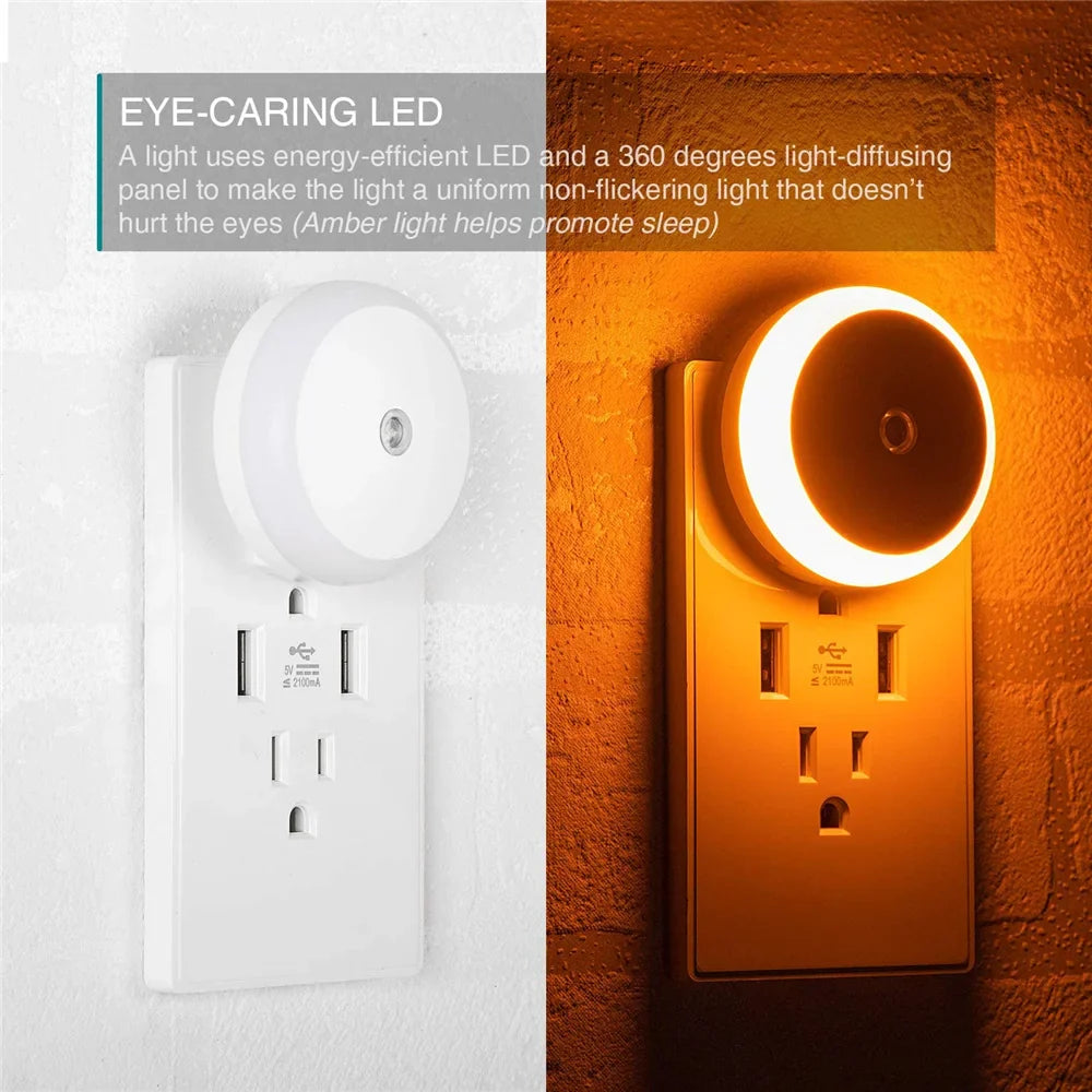 LED Night Light – Smart Sensor Round Plug-In Wall Lamp for Bathroom, Home, Kitchen, Hallway, Stairway, Bedroom
