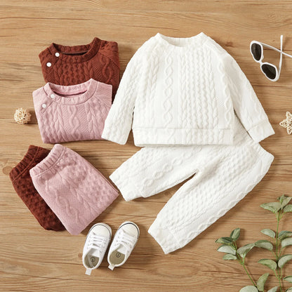 7 Colors Newborn Baby Clothes Set - Solid Long Sleeve Top & Pants, 2PCS Leisure Sport Outfit for Autumn & Winter