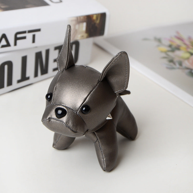 Punk French Bulldog PU Leather Dog Keychain — Fashion Bag Charm for Women Car Key Ring