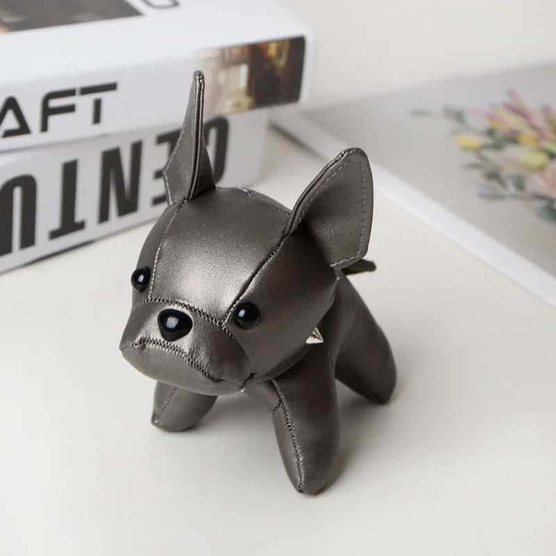 Punk French Bulldog PU Leather Dog Keychain — Fashion Bag Charm for Women Car Key Ring