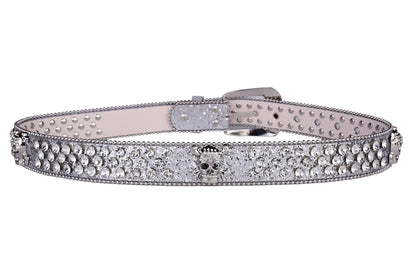 Rhinestone Skull Western Cowgirl Belt for Women & Girls – Studded PU Leather Country Style
