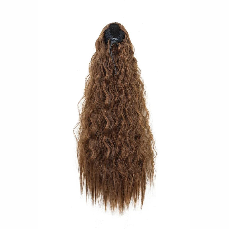22-Inch Kinky Curly Ponytail Extension - Synthetic Drawstring Clip-In Hairpiece for Women