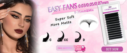 CoMango Faux Mink Eyelashes Extensions – 1D/2D/Y, C/D Curl Natural Russian Volume Soft PBT Lashes