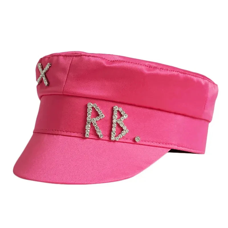 Designer Women’s Winter Newsboy Cap – Diamond Letter Baker Boy Hat with Visor, Stylish Warm Fashion Hat