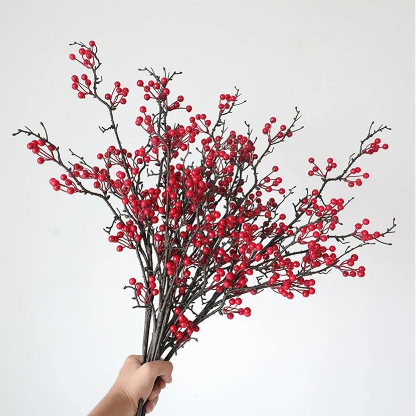Artificial Holly Plant with Red Berries – Mini Decorative Bonsai for Home, Table, Garden, Festival, Party, Wedding, DIY Gifts
