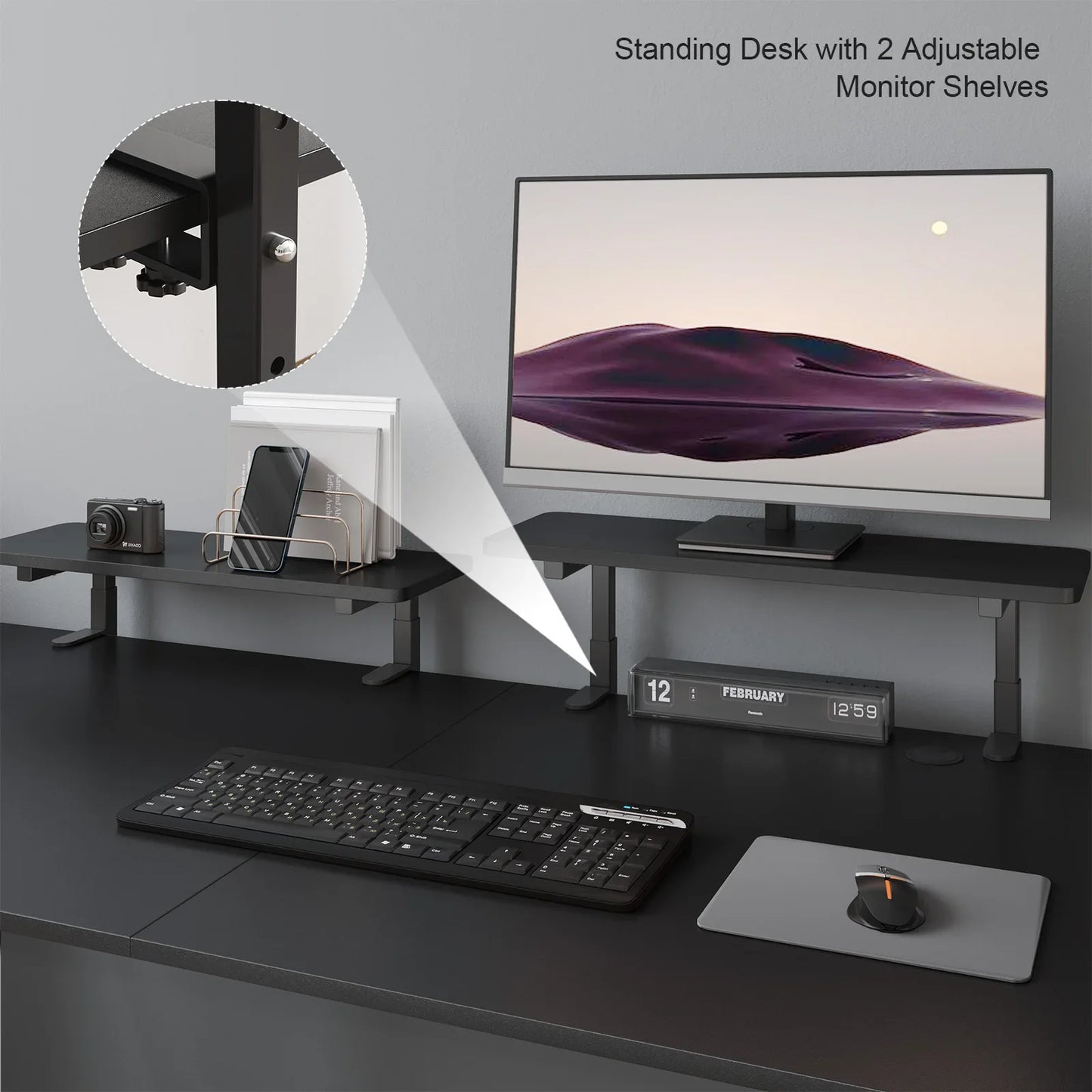 Electric Standing Desk with 2 Adjustable Monitor Shelves – Memory Controller & Height Adjustable Stand Up Desk