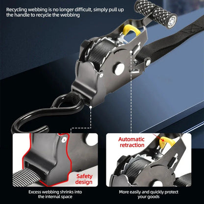 Retractable Cargo Tie Down Straps - Heavy Duty Ratchet Tensioner Belt for Car, Motorcycle and Luggage Loads