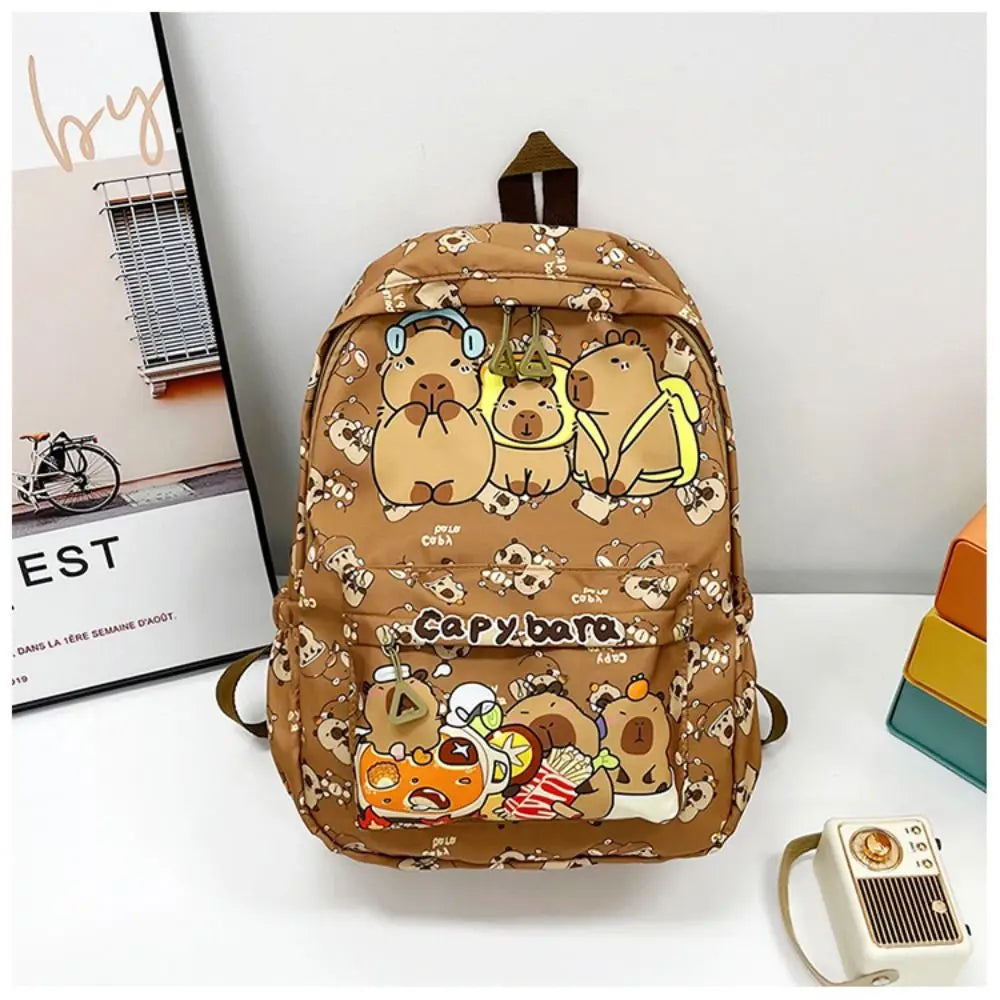 Cute Capybara Backpack | Large Capacity, Breathable Nylon Schoolbag for Students, Women & Girls, Ultra-Light Book Bag