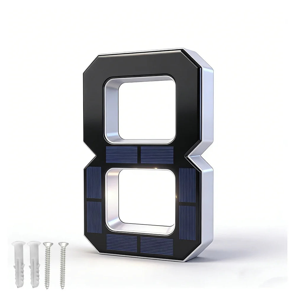 12CM Solar House Number Light - LED Outdoor Address Sign with Light Sensor for Home & Doorway