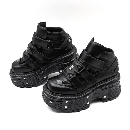 2025 Women’s Punk Gothic Ankle Boots – Lace-Up Platform Shoes with 9CM Heel & Metal Decor
