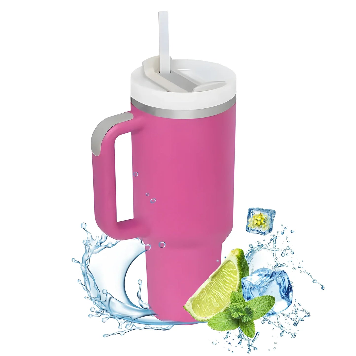 1200ml Insulated Stainless Steel Tumbler with Handle – Portable Thermal Mug for Hot & Cold Coffee with Straw
