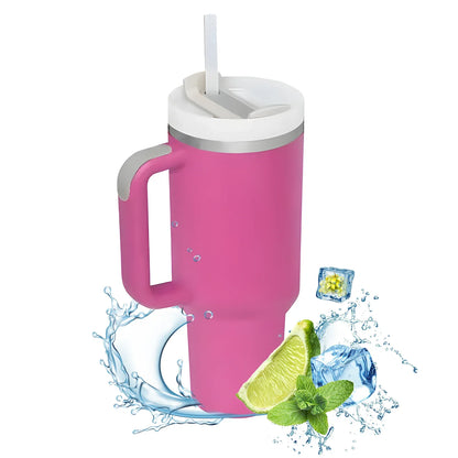1200ml Insulated Stainless Steel Tumbler with Handle – Portable Thermal Mug for Hot & Cold Coffee with Straw