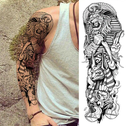 Full Arm Temporary Tattoo Sleeve - Realistic Warrior Lion Tiger Flower & Maori Design Fake Tattoos
