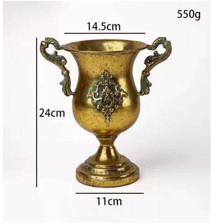 European Retro Iron Goblet Vase — Metal Flowerpot for Home, Living Room, Hotel & Flower Arrangement Decor