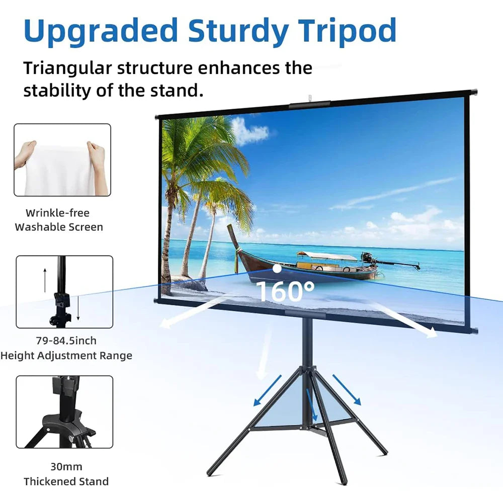 Foldable 16:9 Projector Screen with Stand – Wrinkle-Free 60–120" Portable Home Theater Indoor/Outdoor Screen