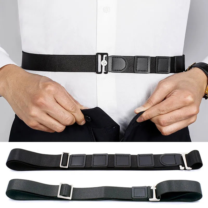 Black Shirt Stay Belt: Adjustable Elastic Non-Slip Wrinkle-Proof Shirt Holder Strap Lock Belt for Men and Women