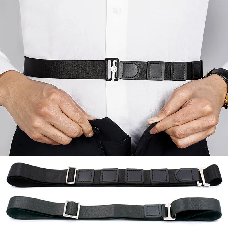 Black Shirt Stay Belt - Adjustable Elastic Non-Slip Shirt Holder Strap for Men & Women to Keep Shirts Tucked In