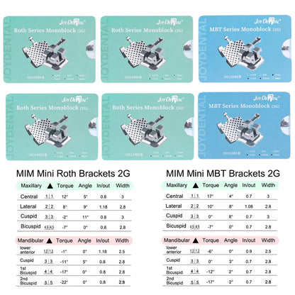20/50 Sets JOY DENTAL Orthodontic Brackets – MIM Monoblock Metal Mini Roth .022/MBT .018 with Hooks for Dentistry Ortho Braces