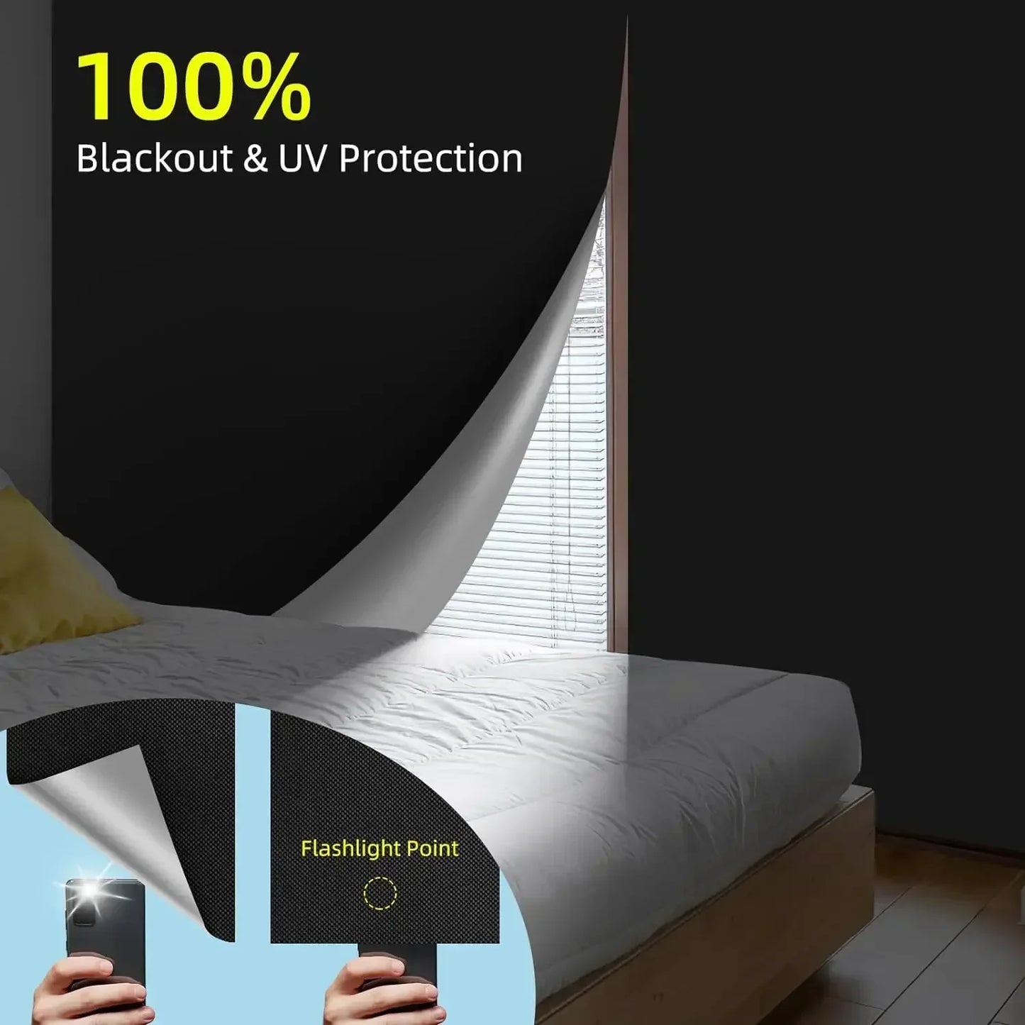 Customized 100% Blackout Curtain — Self-Adhesive Portable Window Shades for Home, Bedroom & Travel