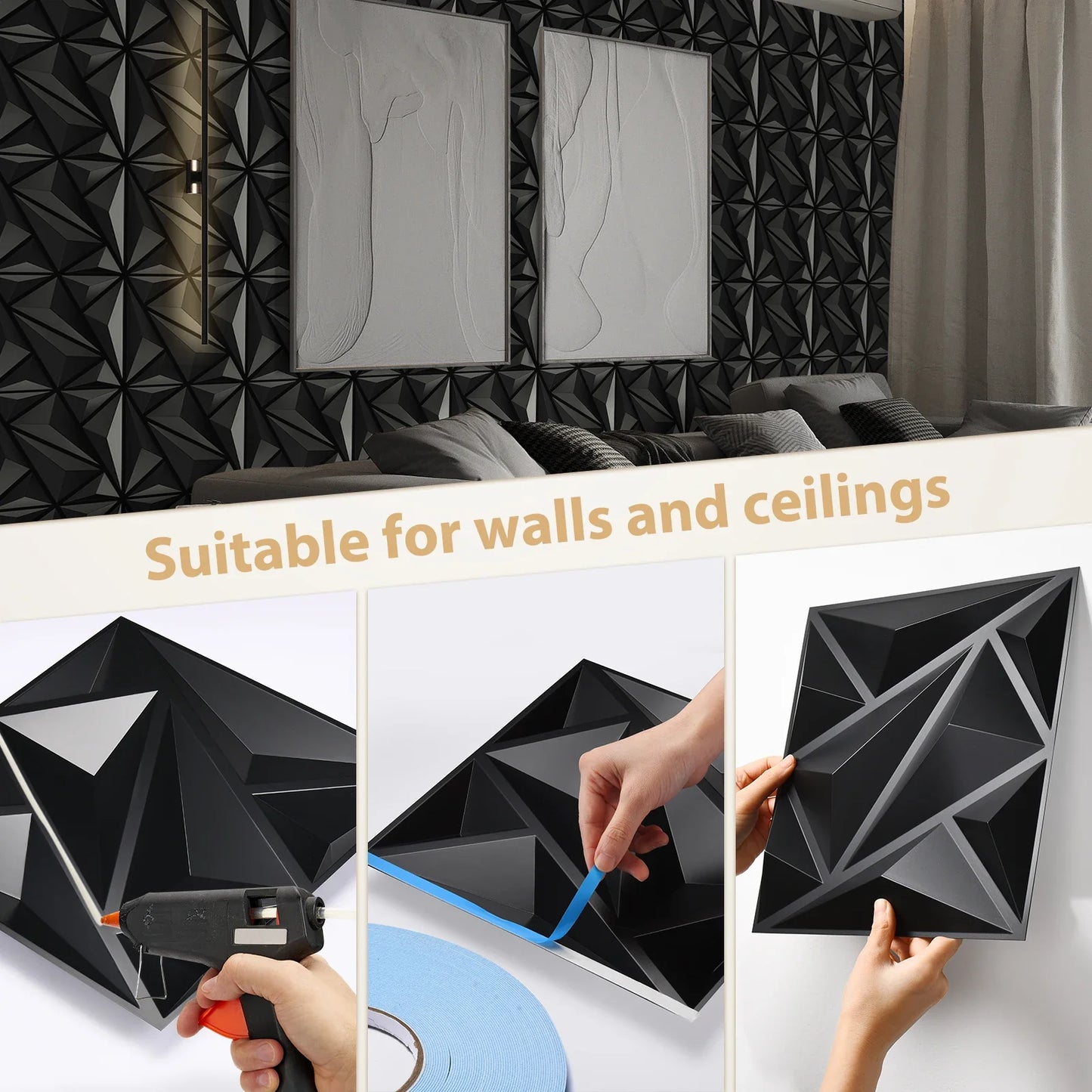 KUUJOJO 3D Textured Wall Panels – Indoor Wall Decoration for Living Room, Bedroom, Hotel, Office, Tape