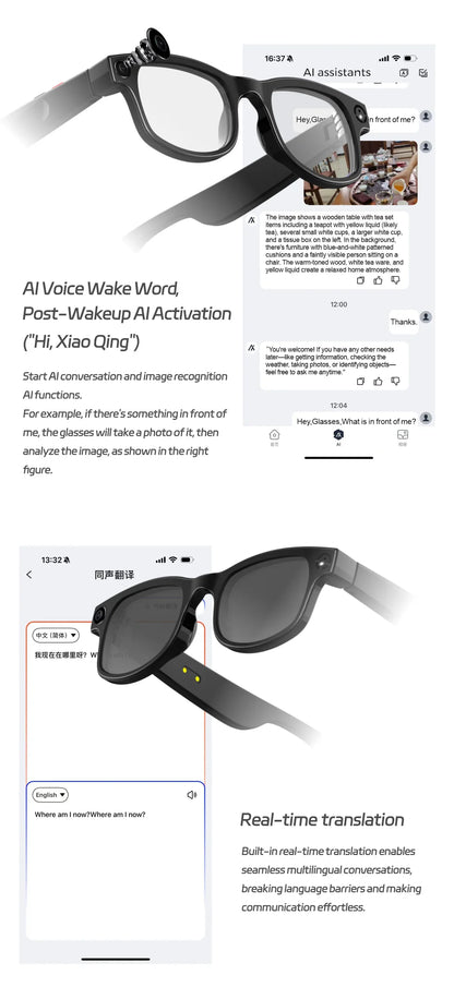 500W AI Smart Camera Sunglasses 3-in-1 Lens HD1080P ChatGPT Voice Control WiFi Bluetooth Intelligent Glasses