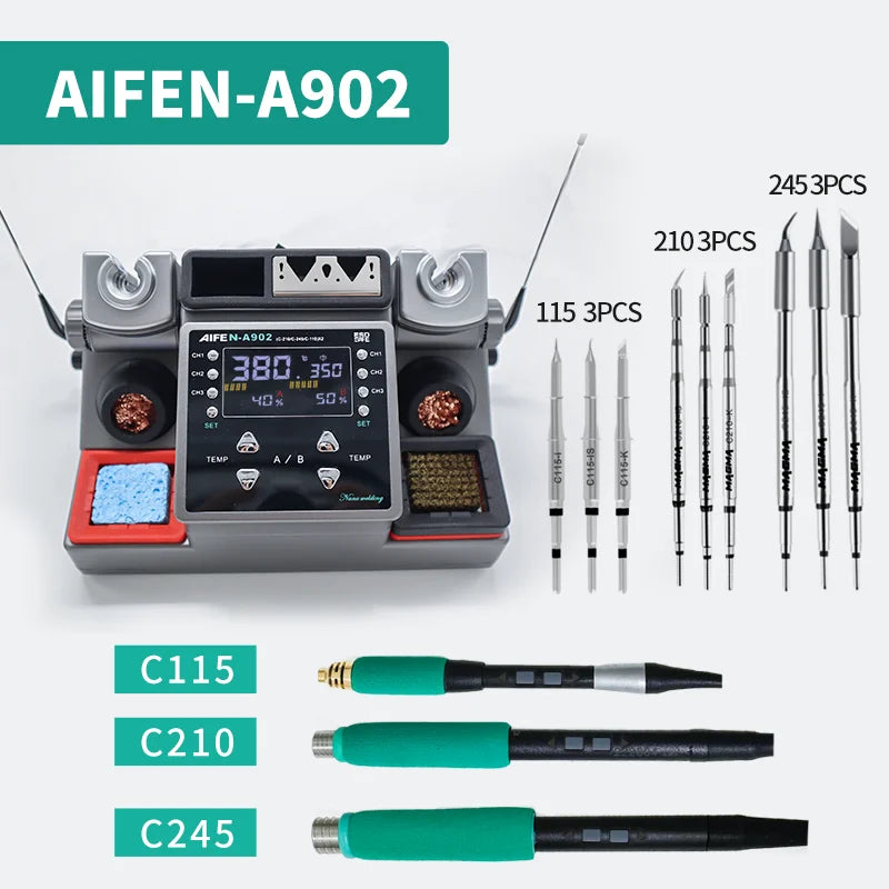 AIFEN A902 Soldering Station – Double Station C115, C210, C245 for Cell-Phone PCB & IC Repair Soldering Tools