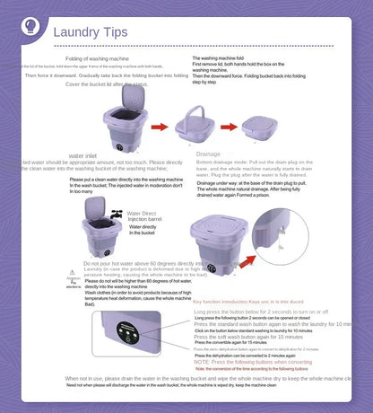 8L Portable Foldable Washing Machine – Mini Washer with Spin Dryer for Socks, Underwear & Panties