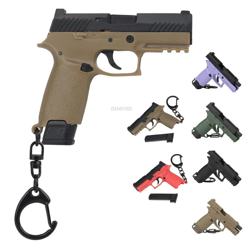 Tactical Mini Pistol Keychain - P320 G17 Gun Shape Detachable Key Ring Realistic Model Toy Decoration