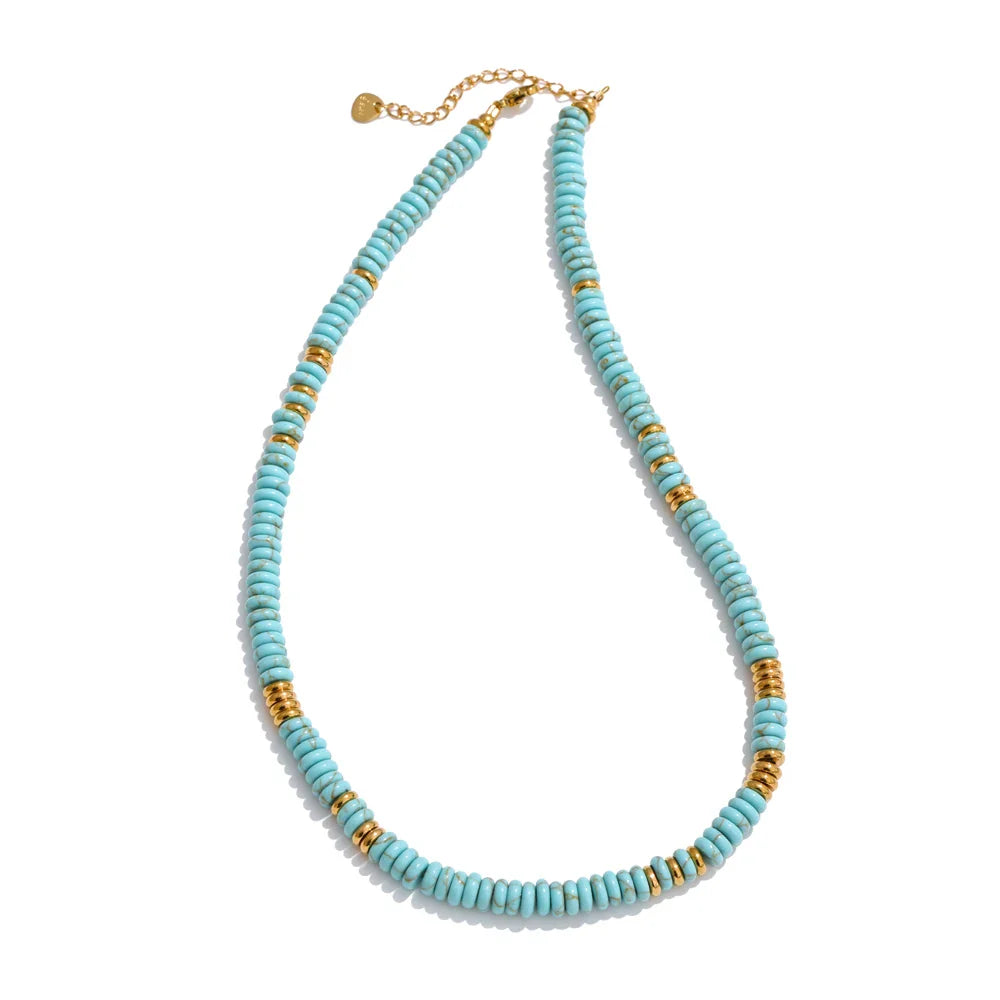 Yhpup Colorful Natural Stone Bead Necklace – Handmade Y2K Stainless Steel Waterproof Chain Jewelry for Women