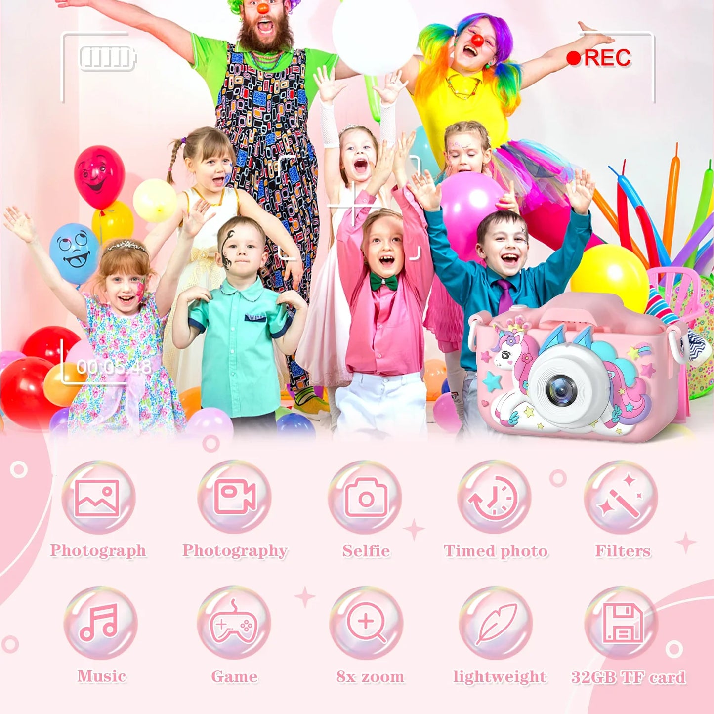1080P HD Kids Digital Camera — Toddler Video Camera with 2.0-inch Screen & Silicone Case